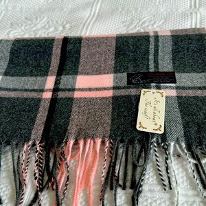 NWT cashmere feel pink and gray plaid scarf